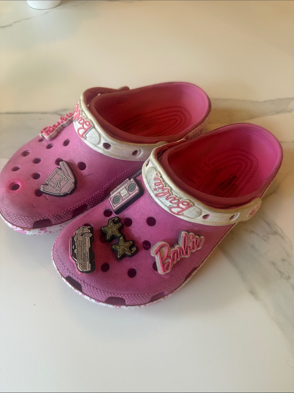 Barbie Pink and White Kids Slip-On Clog Sandals with Charms